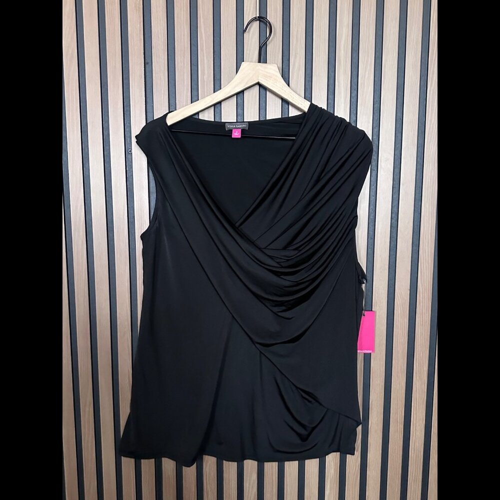 New Vince Camuto Blouse 1X Womens Black Cowl Neck Ruffled Plus Size Top